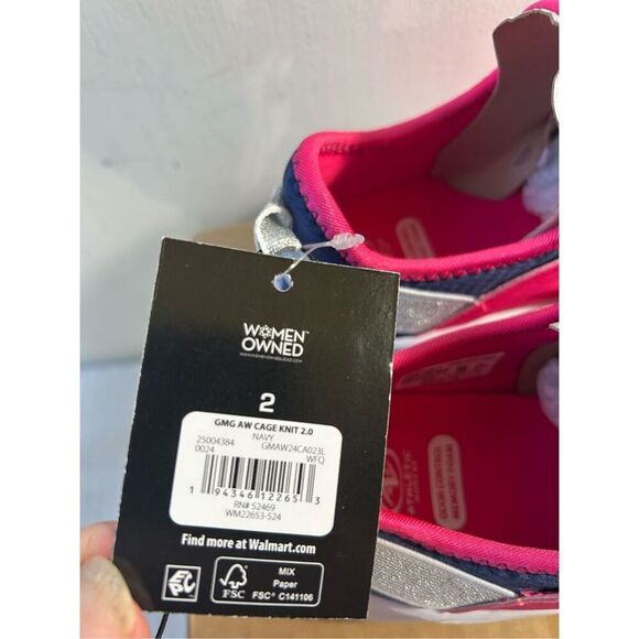 Athletic works girl sneakers size 2 no laces new navy pink - Picture 6 of 8